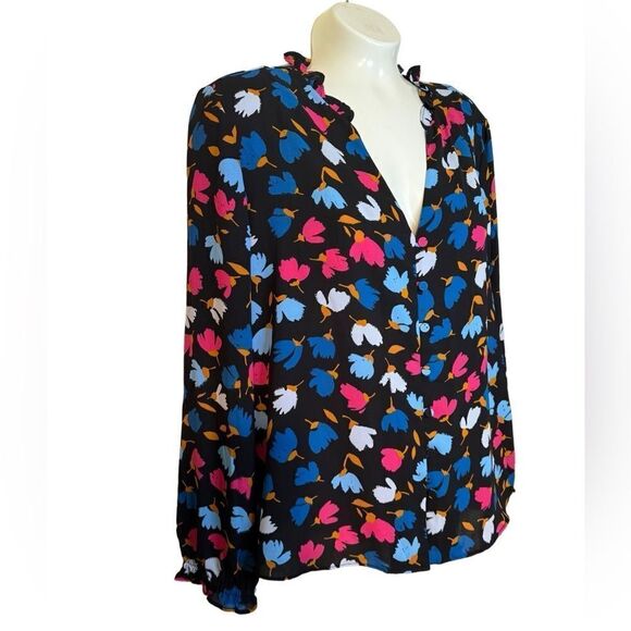 J. Crew Ruffle Neck Colorful Floral Blouse - Picture 1 of 8